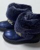 Сапоги из натуральной кожи с мехом синего цвета с декором