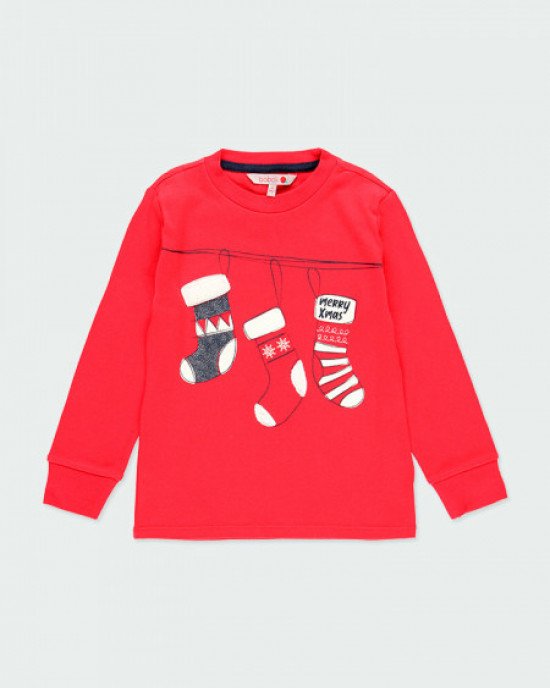 Пижама красно - синего цвета с новогодним принтом