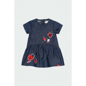 Платье цвета denim с аппликацией "Божья коровка" 