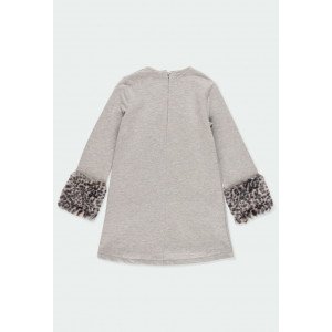 Платье Chic утепленное серого цвета с декором из искусственного меха 