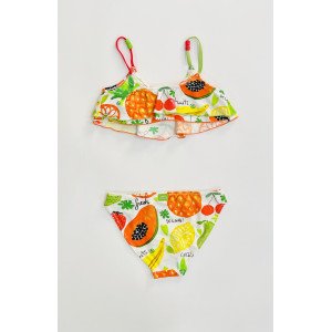 Купальник бикини белого цвета в яркий фруктовый принт 