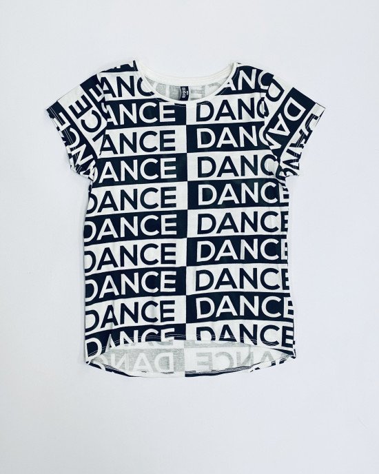 Футболка черно - белого цвета с сплошным принтом dance 
