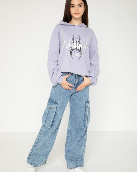 Джинсы карго wide leg цвета деним 