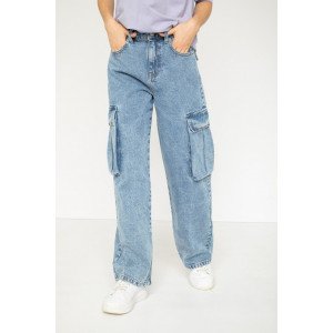 Джинсы карго wide leg цвета деним 