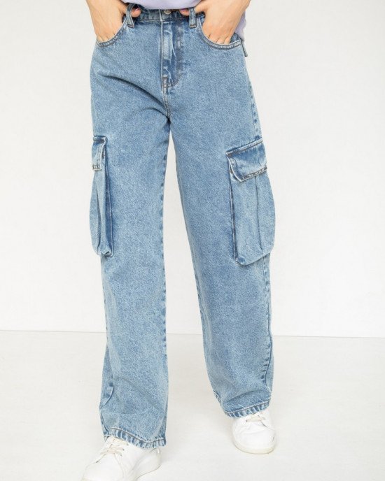 Джинсы карго wide leg цвета деним 