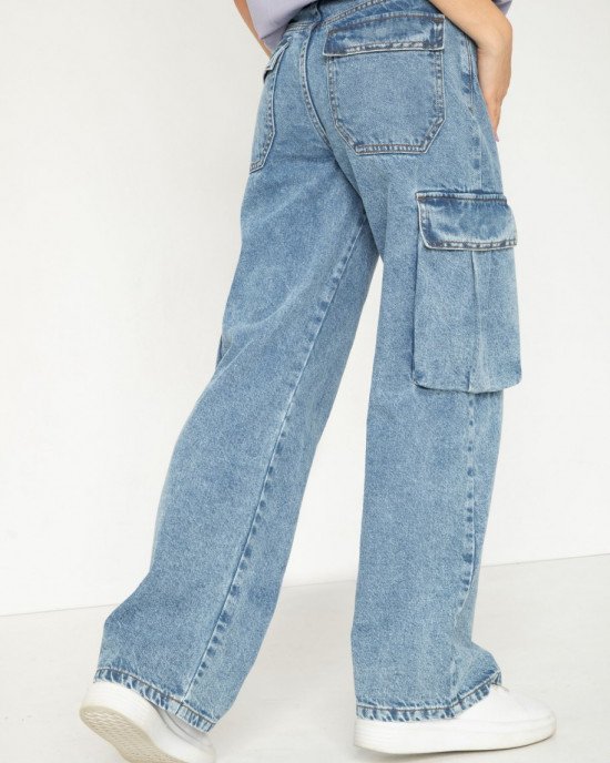 Джинсы карго wide leg цвета деним 
