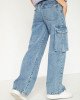 Джинсы карго wide leg цвета деним 