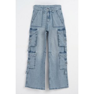 Джинсы wide leg карго цвета деним 