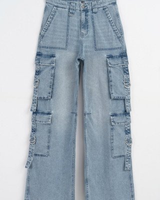 Джинсы wide leg карго цвета деним 