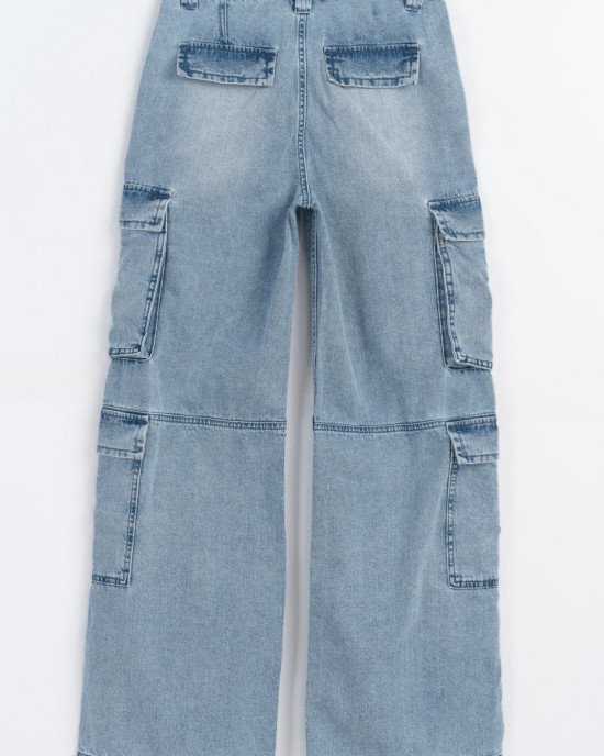 Джинсы wide leg карго цвета деним 