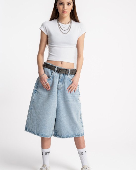Шорты длинные широкие baggy голубого цвета 