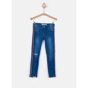 Джинсы medium waist синего цвета с лампасами 