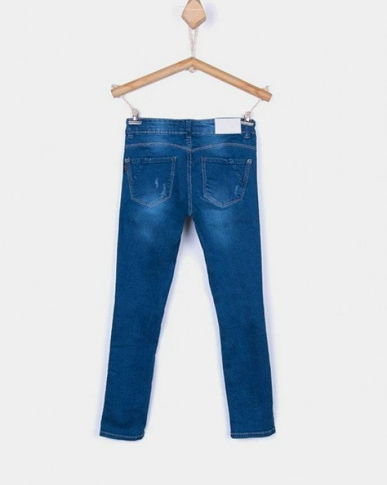 Джинсы medium waist синего цвета с лампасами 