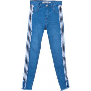 Джинсы High Waist голубого цвета с широкими лампасами 