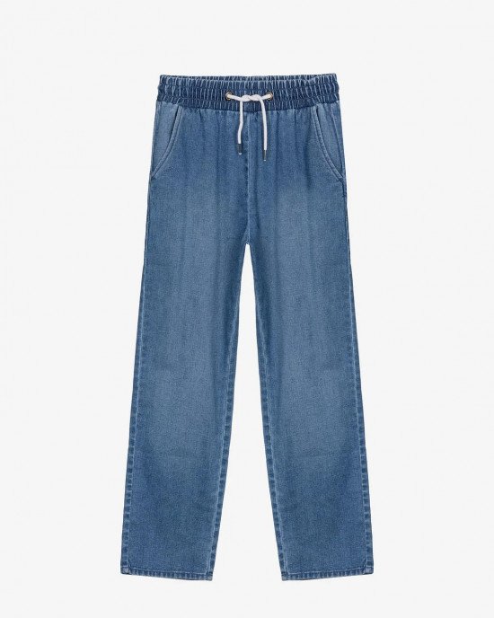 Джинсы wide leg синего цвета с высокой линией талии 
