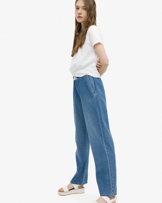 Джинсы wide leg синего цвета с высокой линией талии 