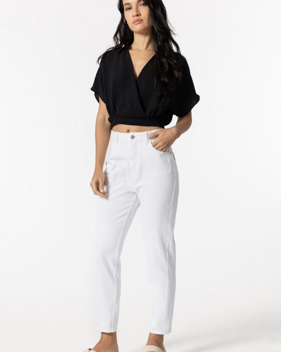 Джинсы MOM белого цвета с высокой посадкой high waist 