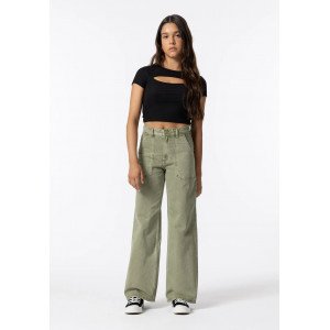 Джинсы широкие wide leg зеленого цвета 