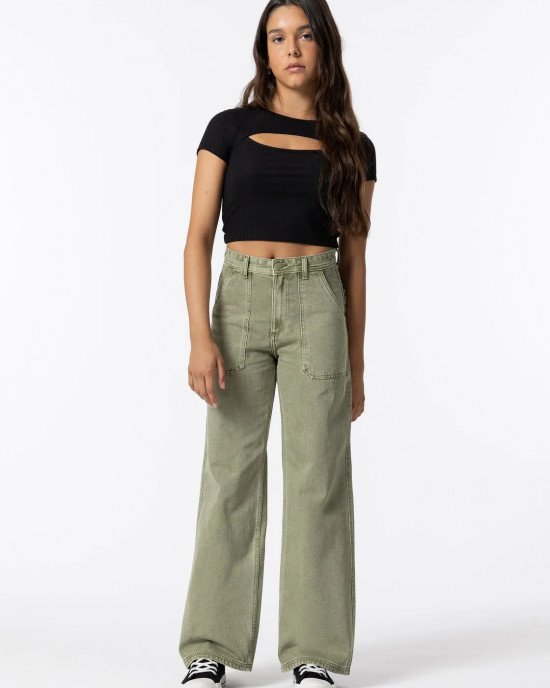 Джинсы широкие wide leg зеленого цвета 