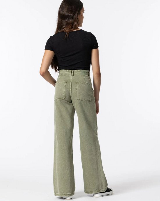 Джинсы широкие wide leg зеленого цвета 
