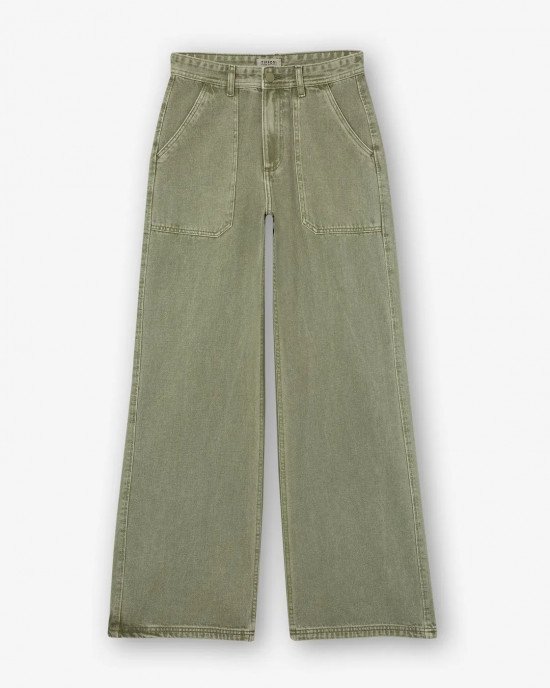 Джинсы широкие wide leg зеленого цвета 