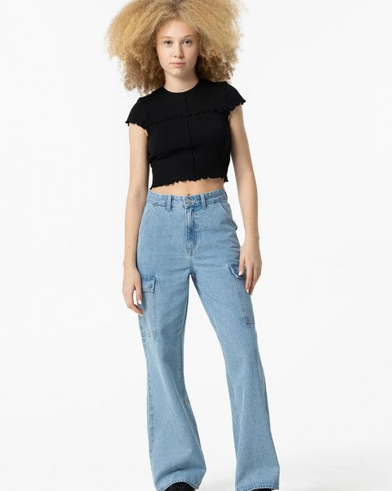 Джинсы карго широкие wide leg голубого цвета 