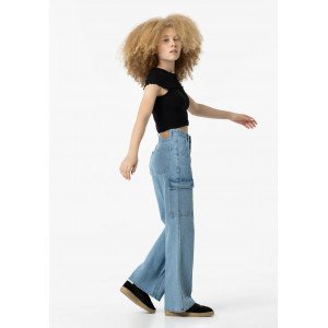 Джинсы карго широкие wide leg голубого цвета 