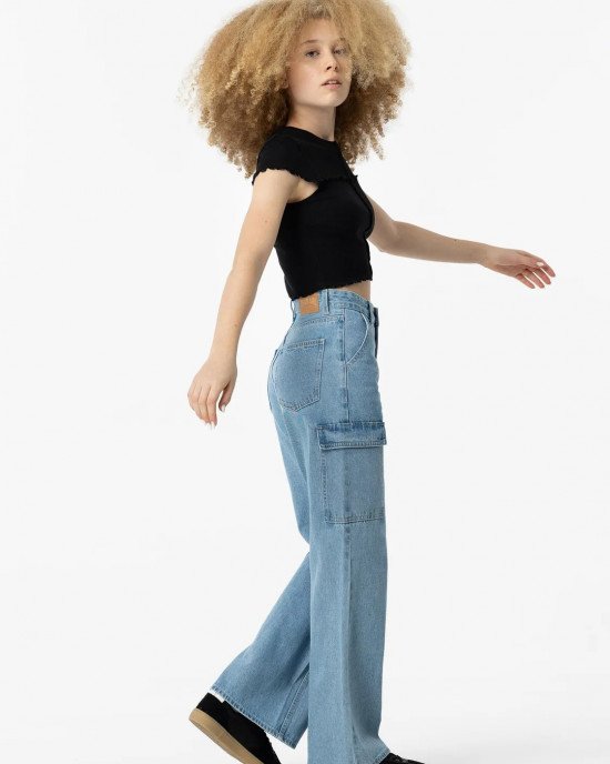 Джинсы карго широкие wide leg голубого цвета 