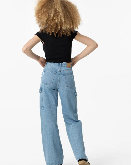 Джинсы карго широкие wide leg голубого цвета 