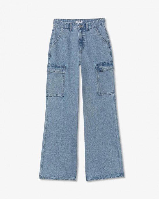 Джинсы карго широкие wide leg голубого цвета 