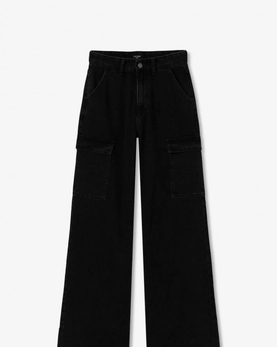 Джинсы wide leg с карманами карго черного цвета 