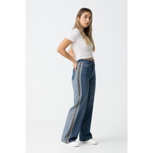 Джинсы комбинированные широкие wide leg 
