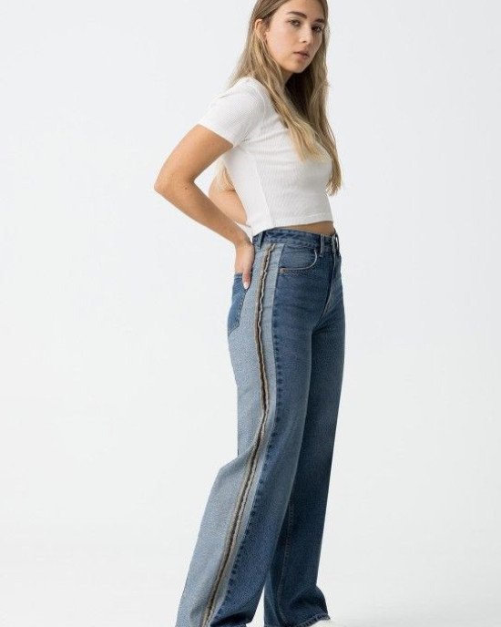 Джинсы комбинированные широкие wide leg 
