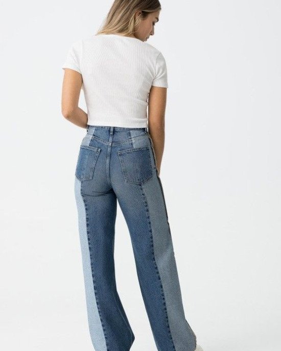 Джинсы комбинированные широкие wide leg 