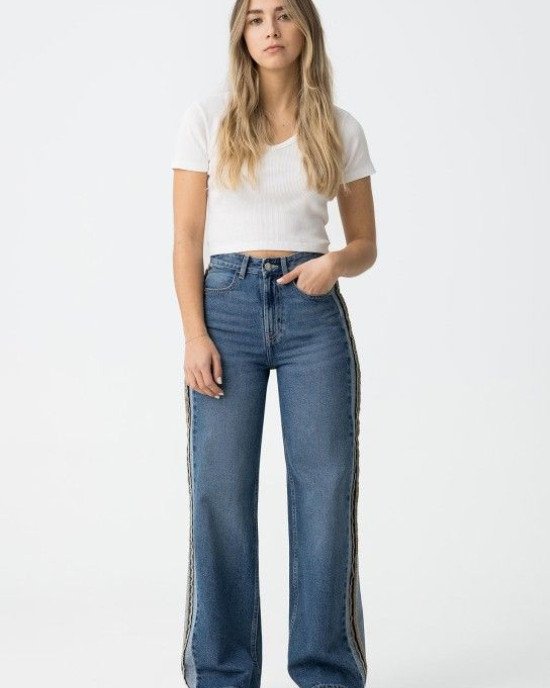 Джинсы комбинированные широкие wide leg 