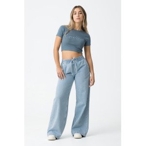 Джинсы wide leg широкие голубого цвета 