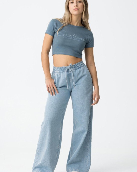Джинсы wide leg широкие голубого цвета 