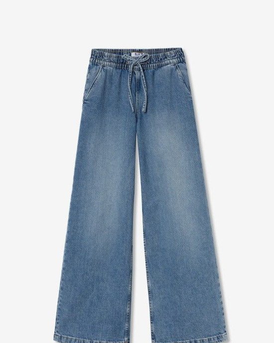 Джинсы wide leg с эластичным поясом 