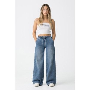 Джинсы wide leg с эластичным поясом 