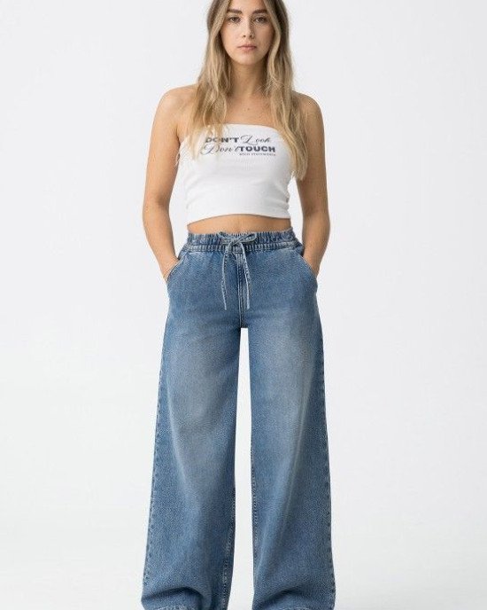 Джинсы wide leg с эластичным поясом 