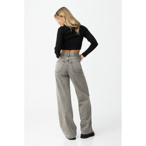 Джинсы широкие wide leg серого цвета 