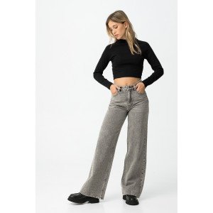Джинсы широкие wide leg серого цвета 