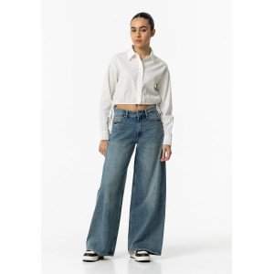 Джинсы широкие wide leg синего цвета 