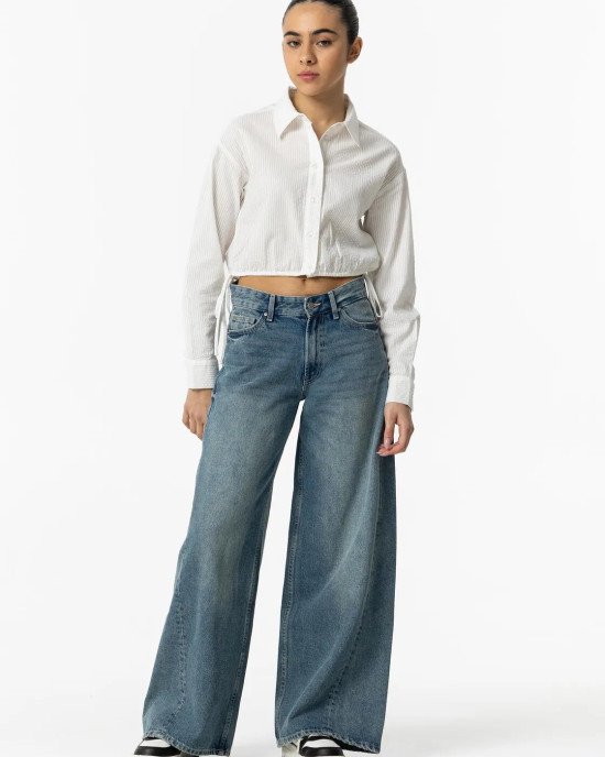 Джинсы широкие wide leg синего цвета 