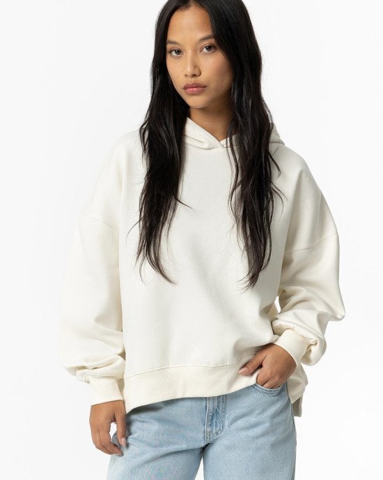 Толстовка с капюшоном утепленная oversize молочного цвета