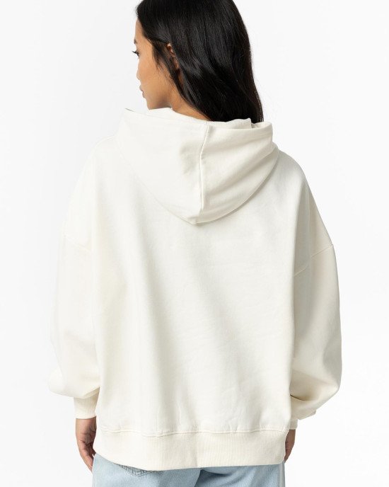 Толстовка с капюшоном утепленная oversize молочного цвета