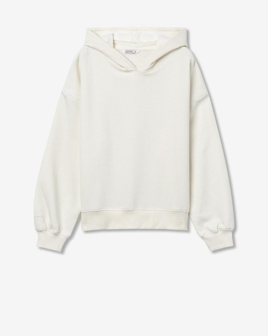 Толстовка с капюшоном утепленная oversize молочного цвета