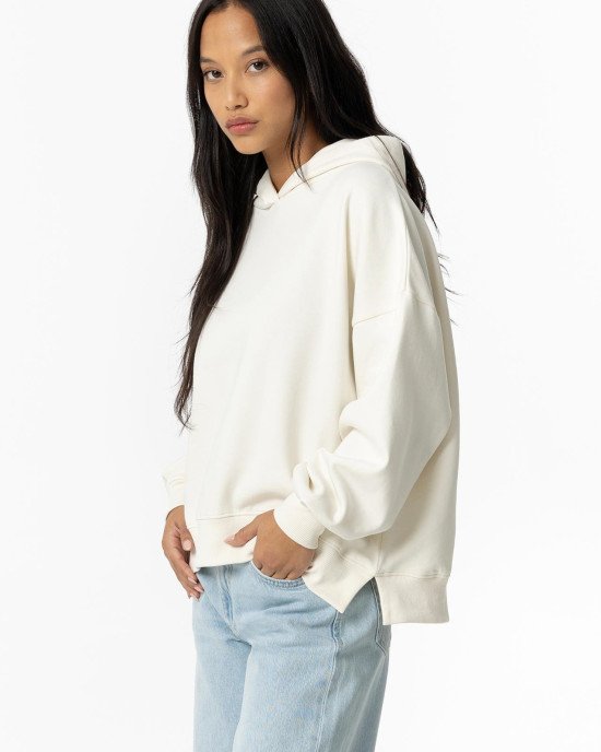 Толстовка с капюшоном утепленная oversize молочного цвета