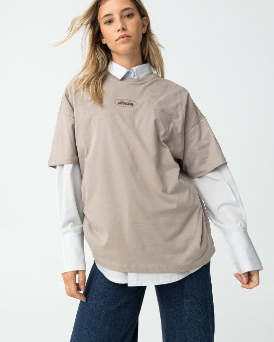 Футболка oversize бежевого цвета с принтом на спине