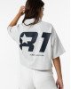 Футболка поло oversize серого цвета с принтом на спине 